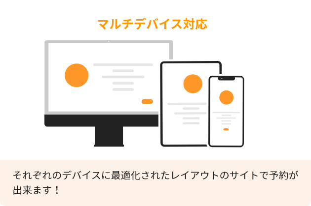 マルチデバイス対応　それぞれのデバイスに最適化されたレイアウトのサイトで予約が出来ます！
